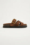 ATENEO - Buckle Sandals Anatomical Footbed - Brown Suede