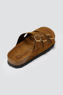 ATENEO - Buckle Sandals Anatomical Footbed - Brown Suede