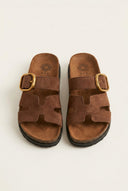 ATENEO - Buckle Sandals Anatomical Footbed - Brown Suede