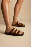 ATENEO - Buckle Sandals Anatomical Footbed - Brown Suede
