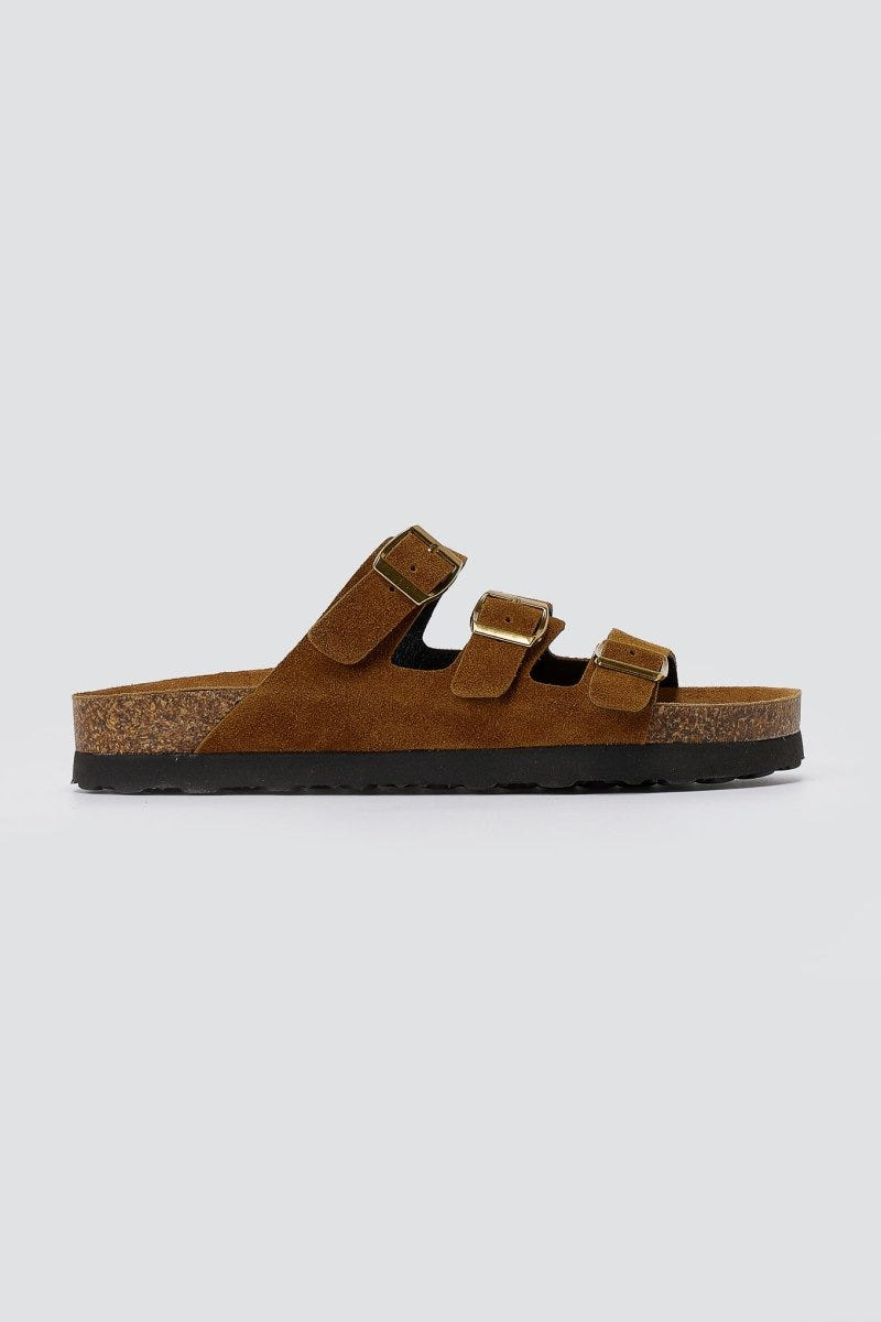 ATENEO - Buckle Sandals Anatomical Footbed - Brown Suede