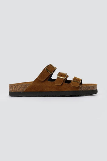 ATENEO - Buckle Sandals Anatomical Footbed - Brown Suede