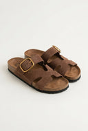 ATENEO - Buckle Sandals Anatomical Footbed - Brown Suede