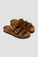 ATENEO - Buckle Sandals Anatomical Footbed - Brown Suede