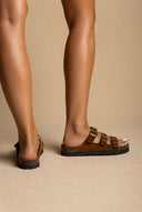 ATENEO - Buckle Sandals Anatomical Footbed - Brown Suede