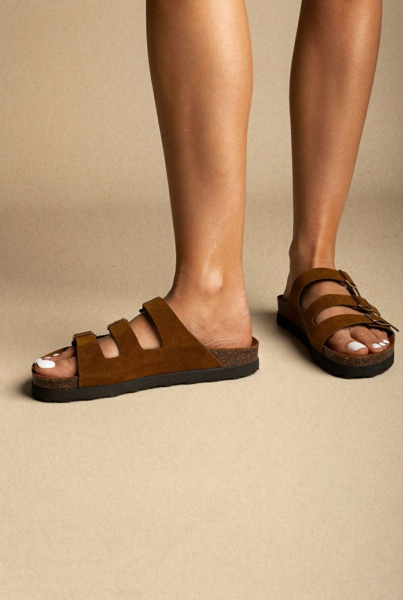 ATENEO - Buckle Sandals Anatomical Footbed - Brown Suede