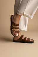 ATENEO - Buckle Sandals Anatomical Footbed - Dark Brown Suede