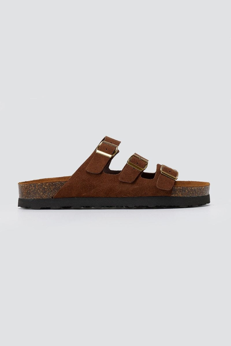 ATENEO - Buckle Sandals Anatomical Footbed - Dark Brown Suede