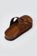 ATENEO - Buckle Sandals Anatomical Footbed - Dark Brown Suede