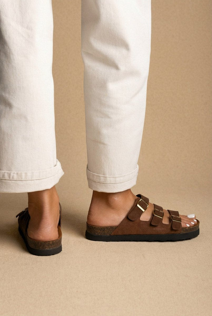 ATENEO - Buckle Sandals Anatomical Footbed - Dark Brown Suede