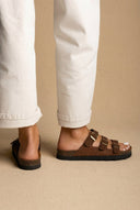 ATENEO - Buckle Sandals Anatomical Footbed - Dark Brown Suede
