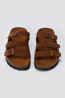 ATENEO - Buckle Sandals Anatomical Footbed - Dark Brown Suede