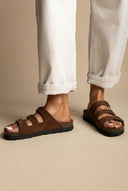 ATENEO - Buckle Sandals Anatomical Footbed - Dark Brown Suede