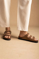 ATENEO - Buckle Sandals Anatomical Footbed - Taupe Suede