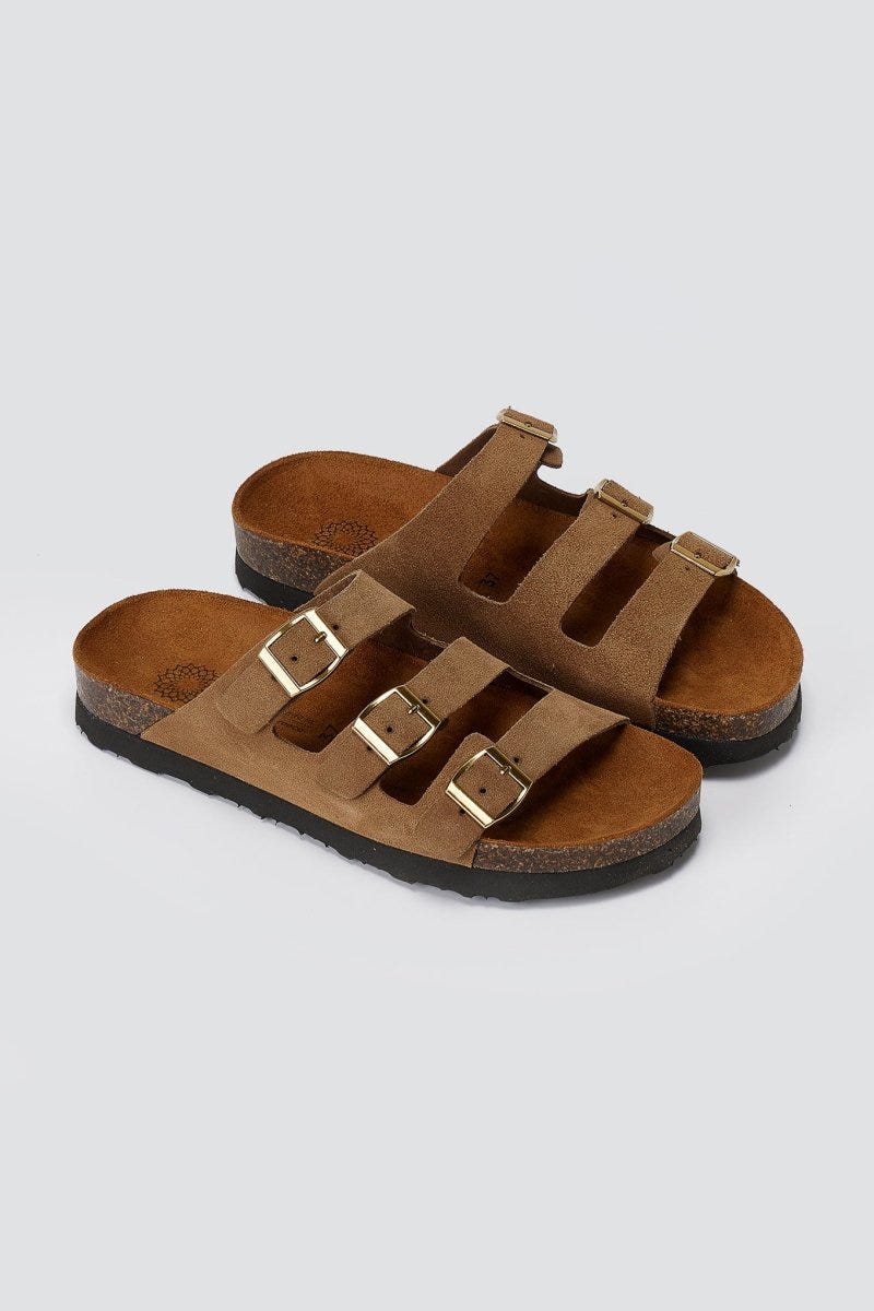 ATENEO - Buckle Sandals Anatomical Footbed - Taupe Suede