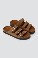 ATENEO - Buckle Sandals Anatomical Footbed - Taupe Suede