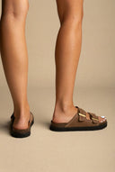 ATENEO - Buckle Sandals Anatomical Footbed - Taupe Suede