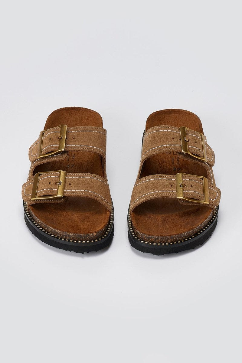 ATENEO - Buckle Sandals Anatomical Footbed - Taupe Suede