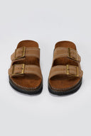 ATENEO - Buckle Sandals Anatomical Footbed - Taupe Suede