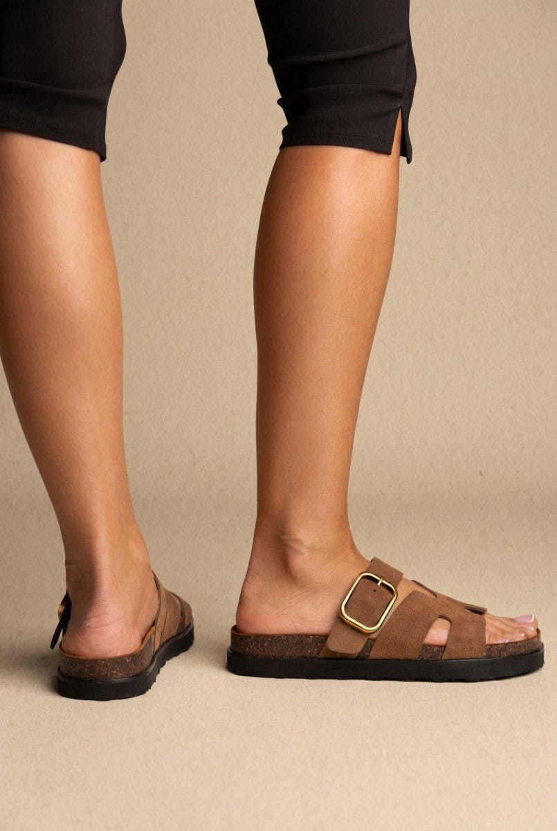 ATENEO - Buckle Sandals Anatomical Footbed - Taupe Suede
