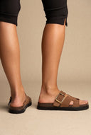 ATENEO - Buckle Sandals Anatomical Footbed - Taupe Suede