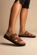 ATENEO - Buckle Sandals Anatomical Footbed - Taupe Suede