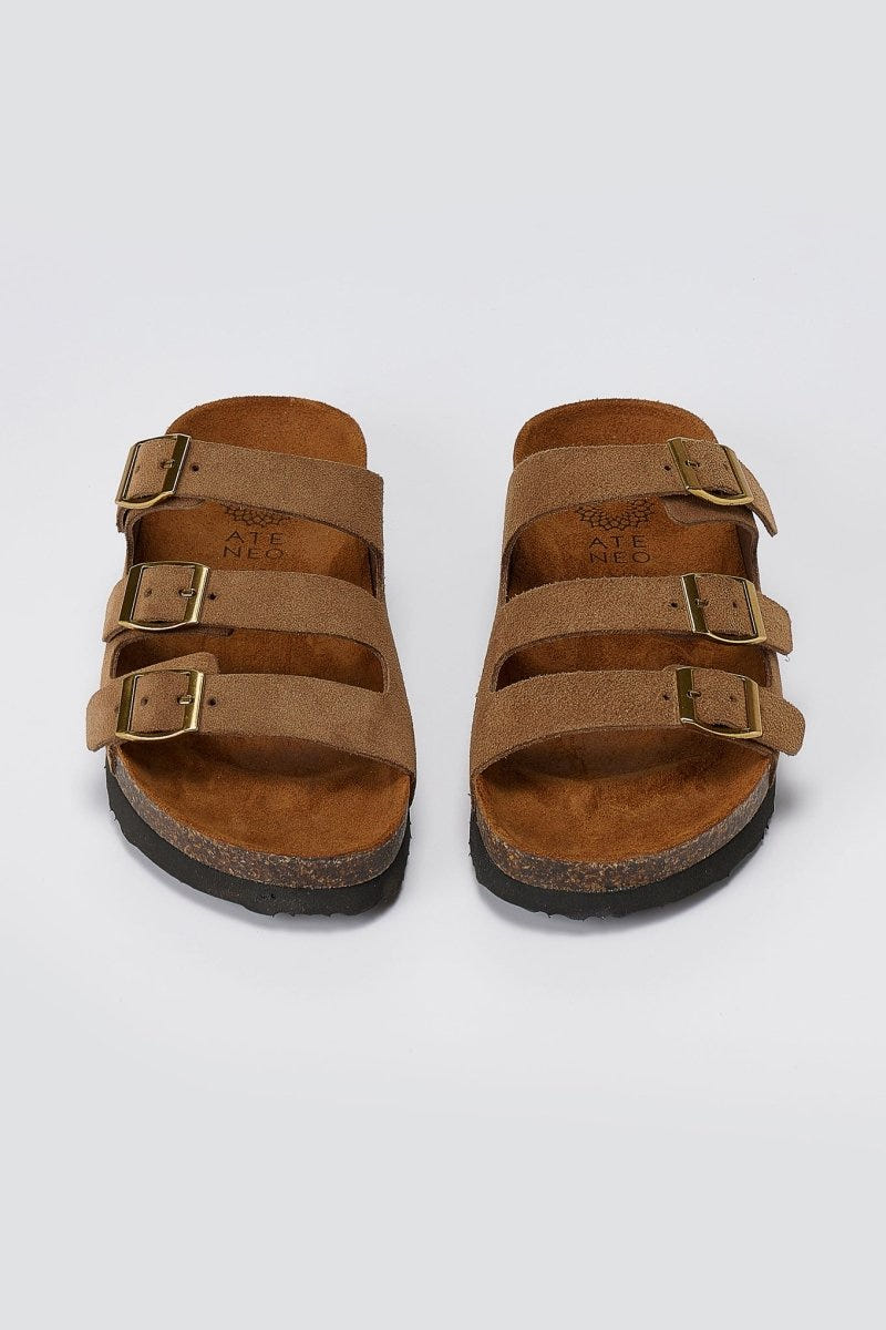 ATENEO - Buckle Sandals Anatomical Footbed - Taupe Suede