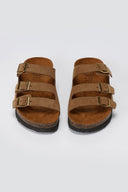 ATENEO - Buckle Sandals Anatomical Footbed - Taupe Suede