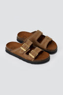ATENEO - Buckle Sandals Anatomical Footbed - Taupe Suede