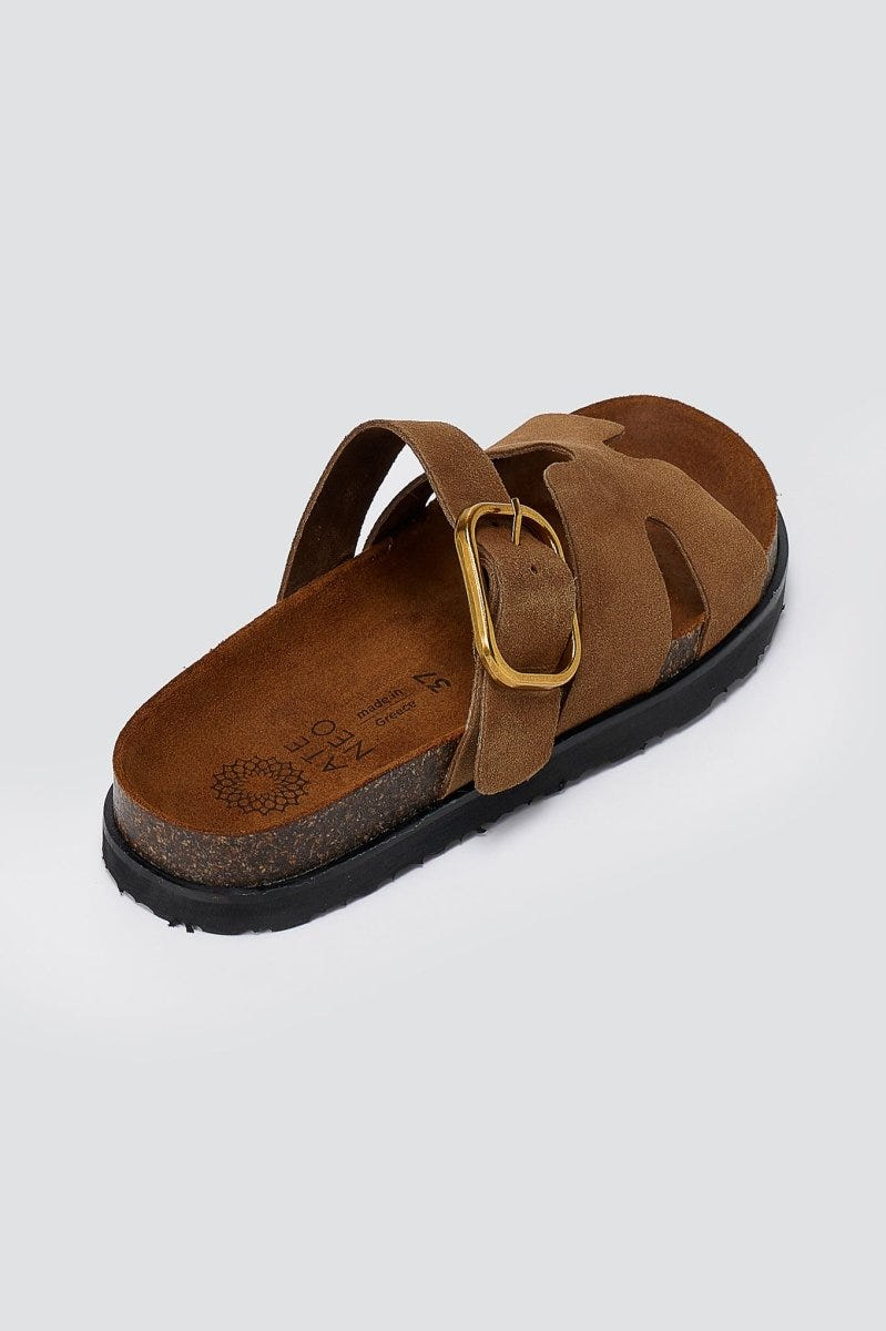 ATENEO - Buckle Sandals Anatomical Footbed - Taupe Suede