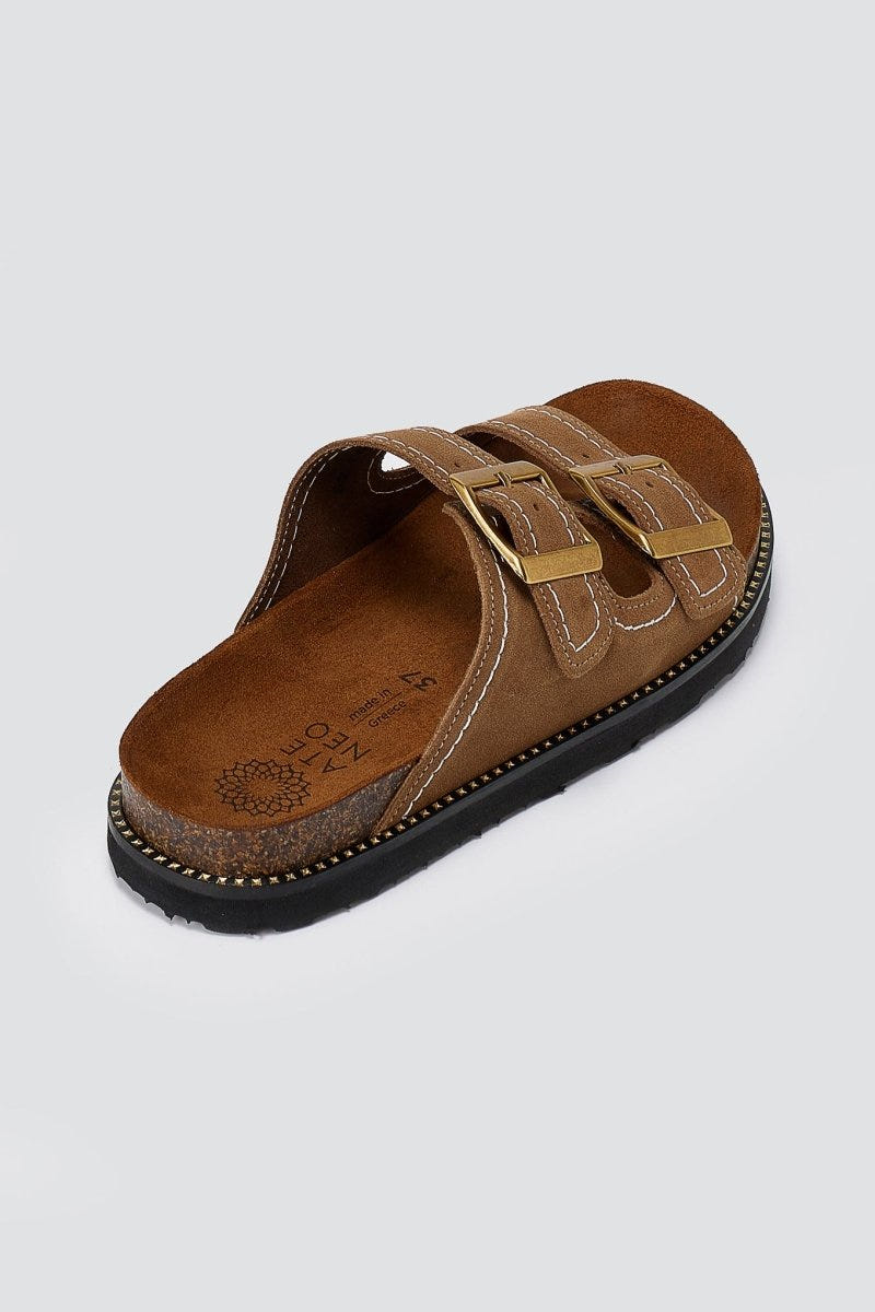 ATENEO - Buckle Sandals Anatomical Footbed - Taupe Suede