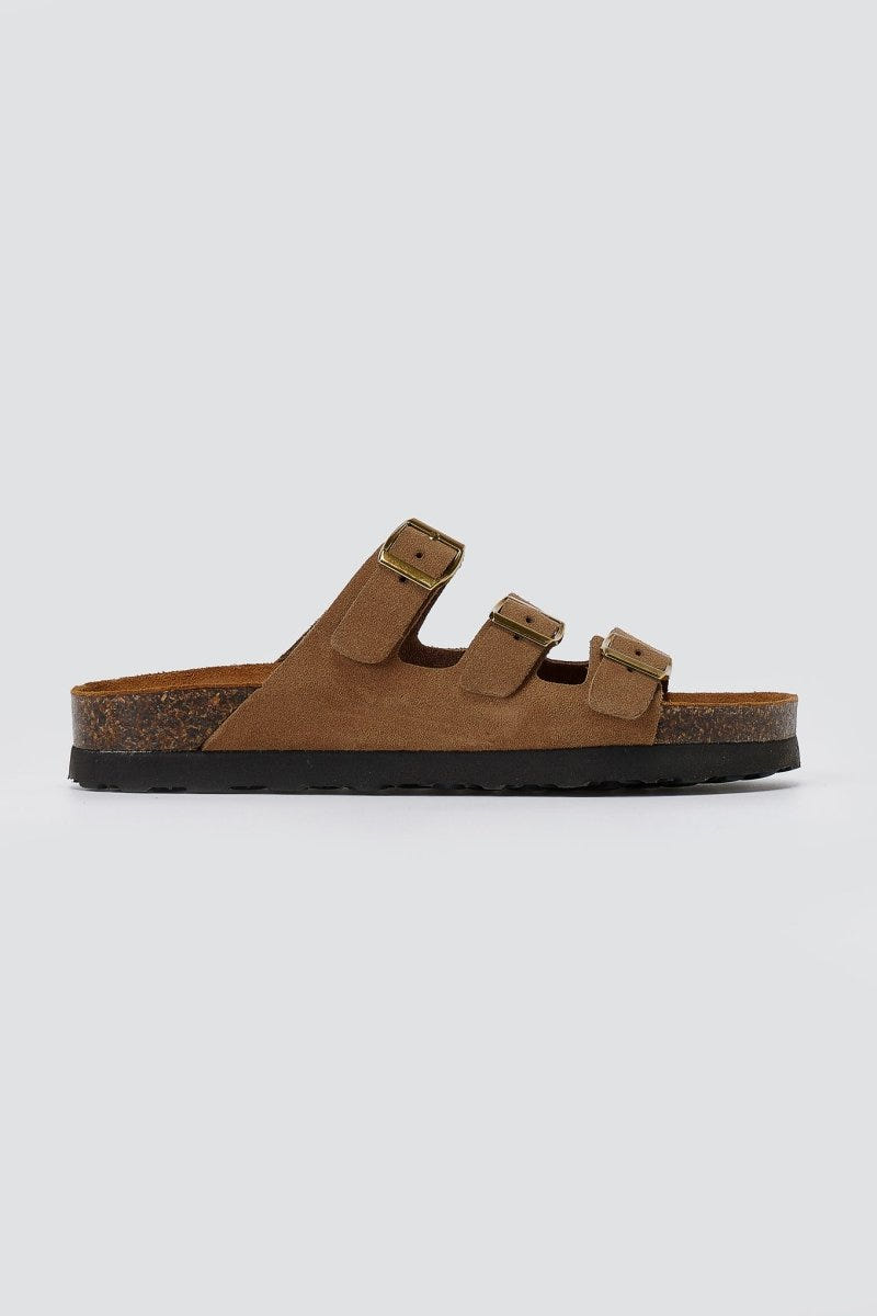 ATENEO - Buckle Sandals Anatomical Footbed - Taupe Suede