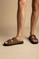 ATENEO - Buckle Sandals Anatomical Footbed - Taupe Suede