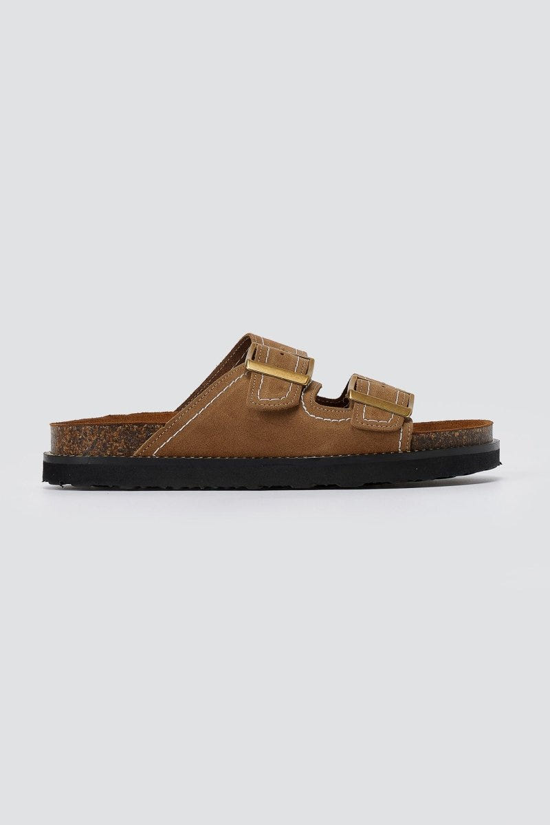 ATENEO - Buckle Sandals Anatomical Footbed - Taupe Suede