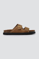 ATENEO - Buckle Sandals Anatomical Footbed - Taupe Suede