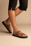 ATENEO - Buckle Sandals Anatomical Footbed - Taupe Suede