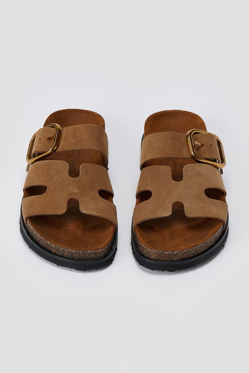 ATENEO - Buckle Sandals Anatomical Footbed - Taupe Suede