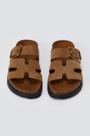 ATENEO - Buckle Sandals Anatomical Footbed - Taupe Suede