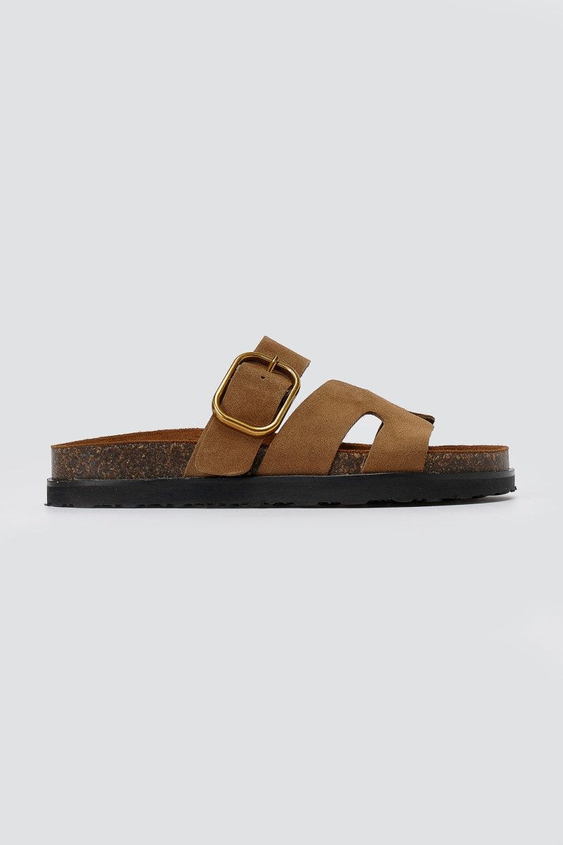 ATENEO - Buckle Sandals Anatomical Footbed - Taupe Suede