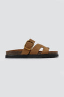 ATENEO - Buckle Sandals Anatomical Footbed - Taupe Suede