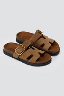 ATENEO - Buckle Sandals Anatomical Footbed - Taupe Suede