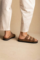 ATENEO - Buckle Sandals Anatomical Footbed - Taupe Suede