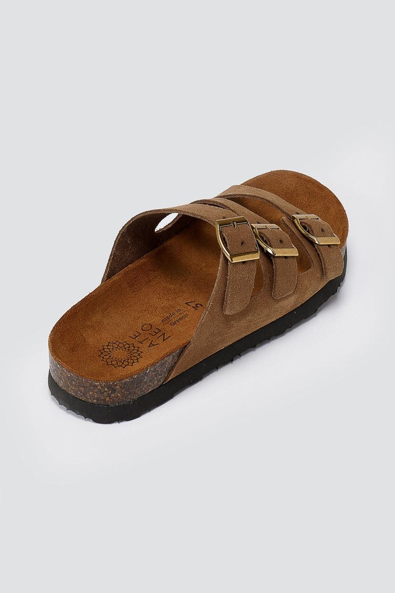 ATENEO - Buckle Sandals Anatomical Footbed - Taupe Suede