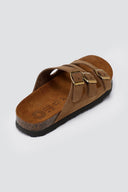 ATENEO - Buckle Sandals Anatomical Footbed - Taupe Suede
