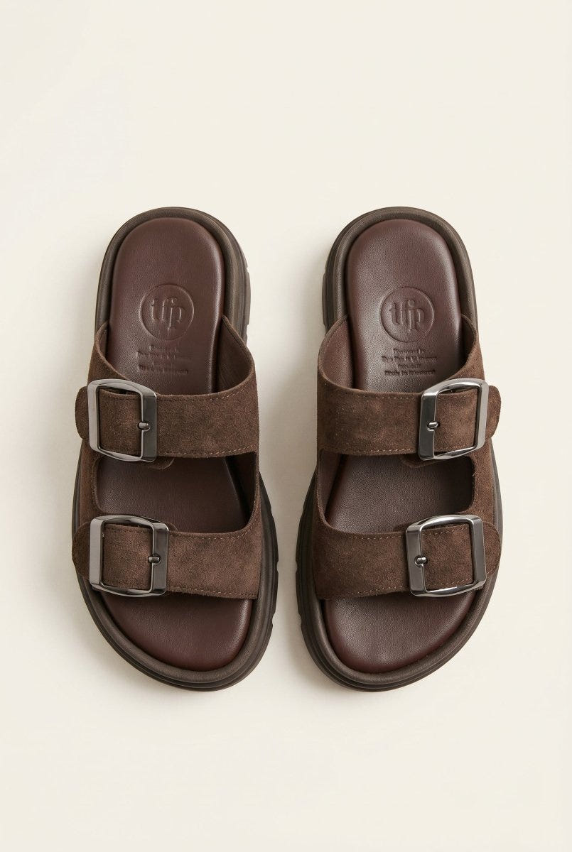TFP - Buckle Sandals - Brown Suede