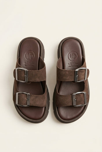 TFP - Buckle Sandals - Brown Suede