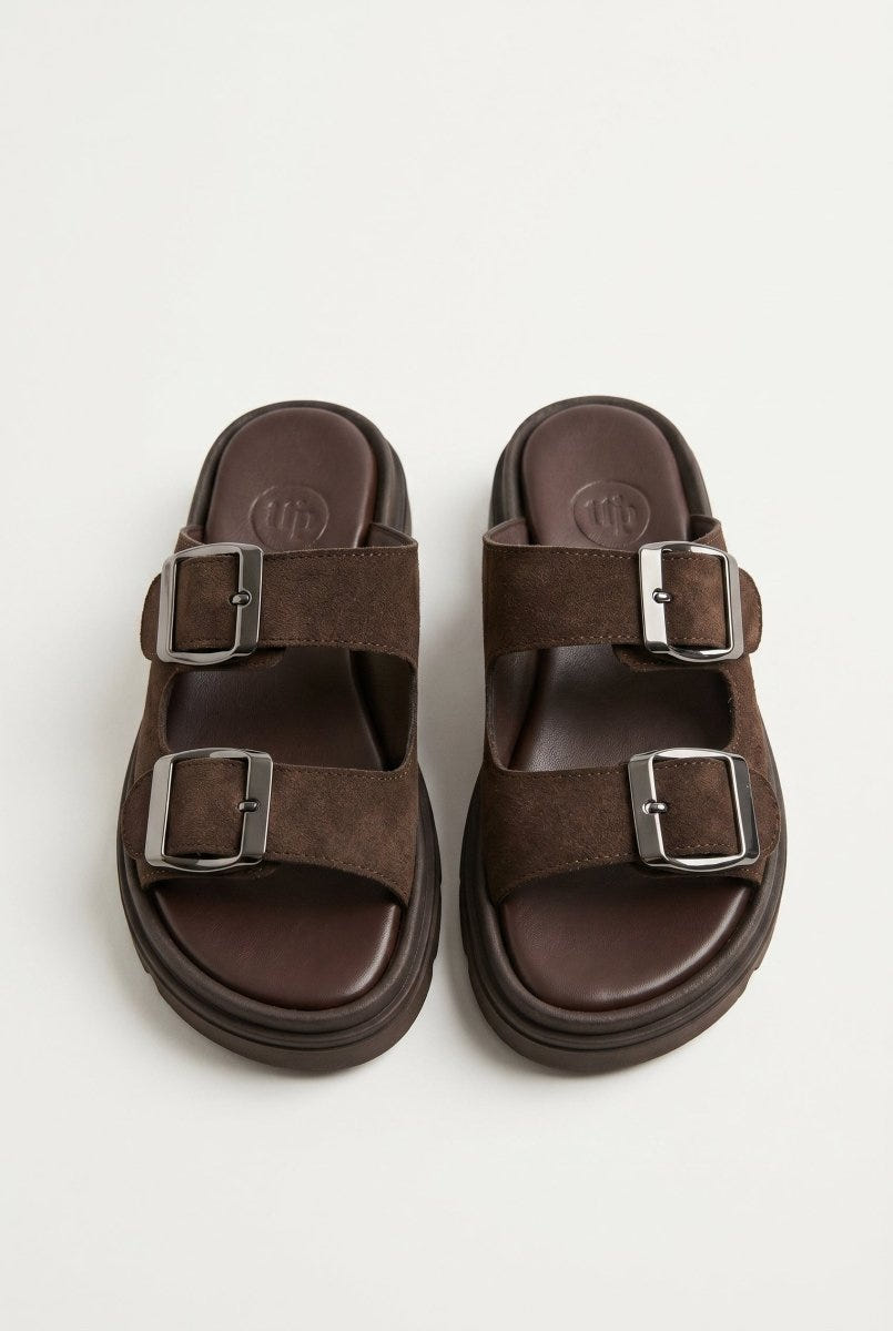 TFP - Buckle Sandals - Brown Suede