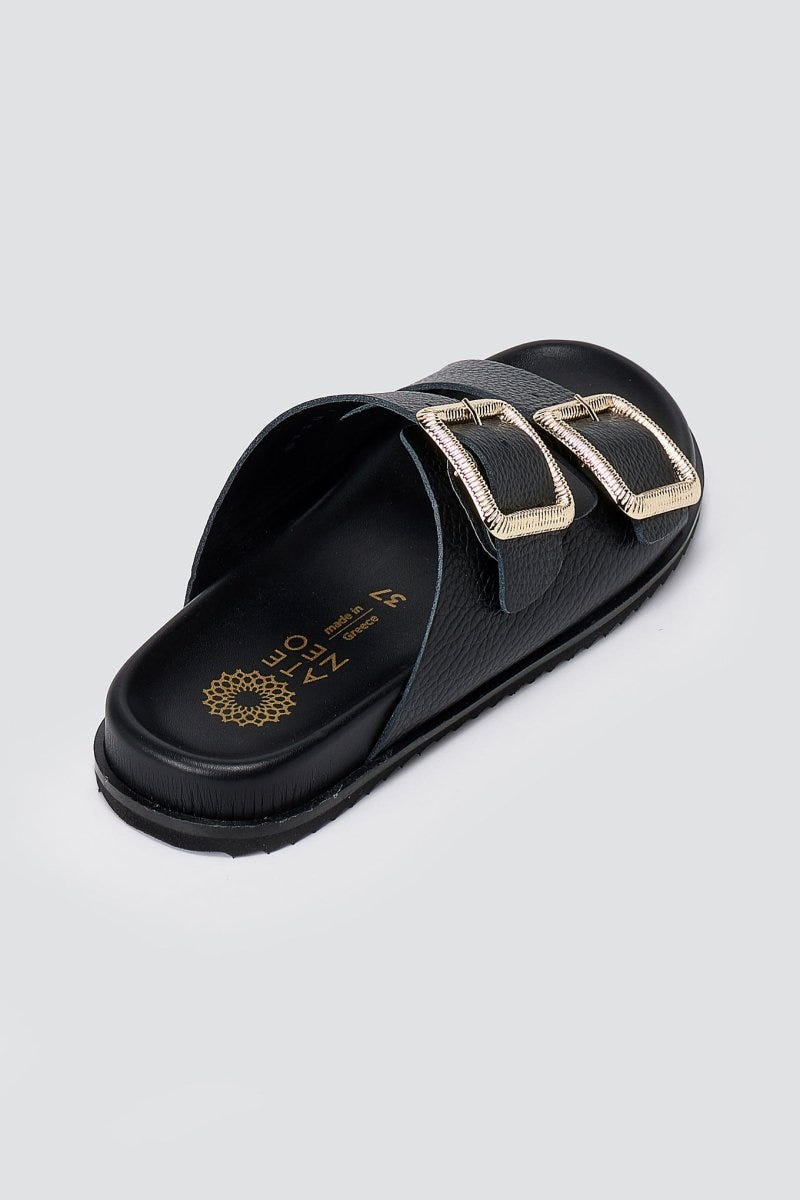 ATENEO - Buckle Sandals Lightweight Sole - Black Matte