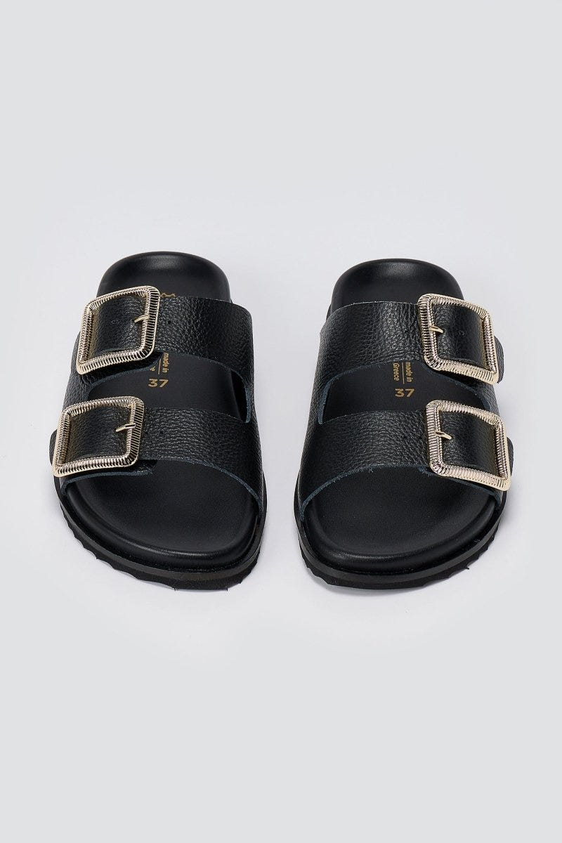 ATENEO - Buckle Sandals Lightweight Sole - Black Matte