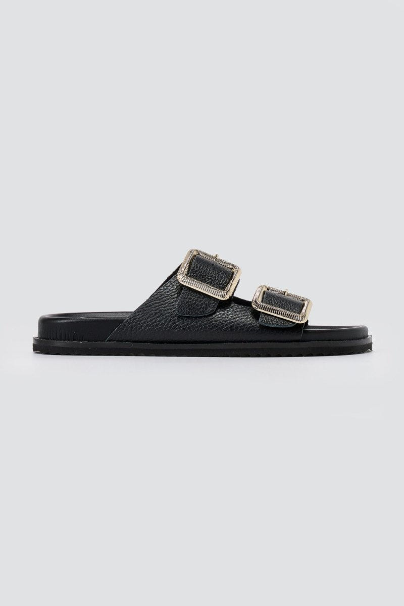 ATENEO - Buckle Sandals Lightweight Sole - Black Matte